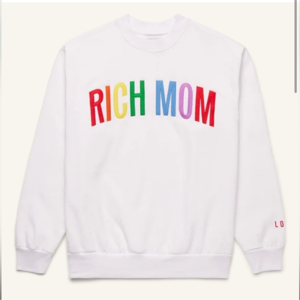 White Sweatshirt Rich Mom Love Embroidery Crewneck size S